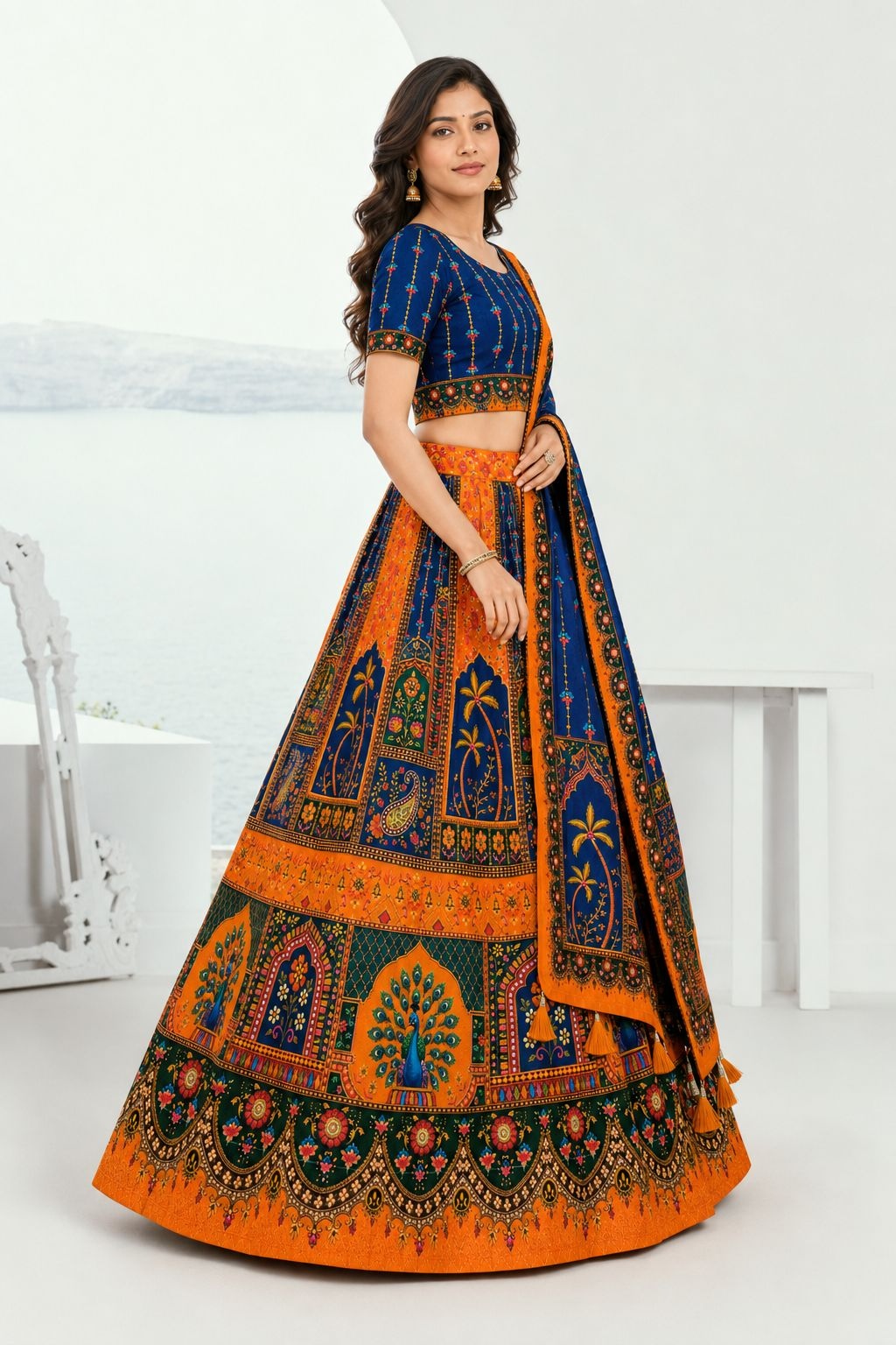 Black Geometric Designer Cotton Rayon Lehenga Choli