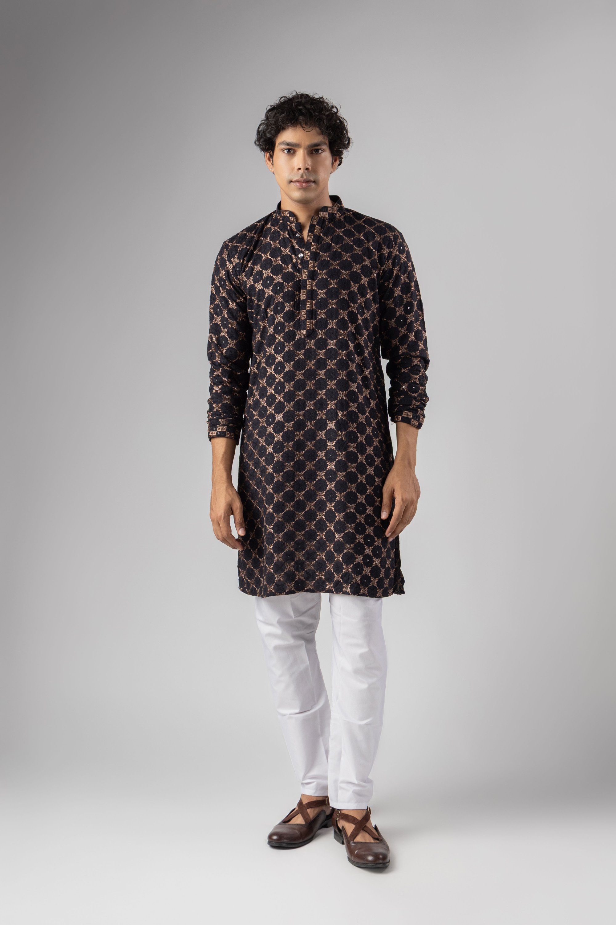 Black Geometric Embroidery Rayon Kurta Pyjama