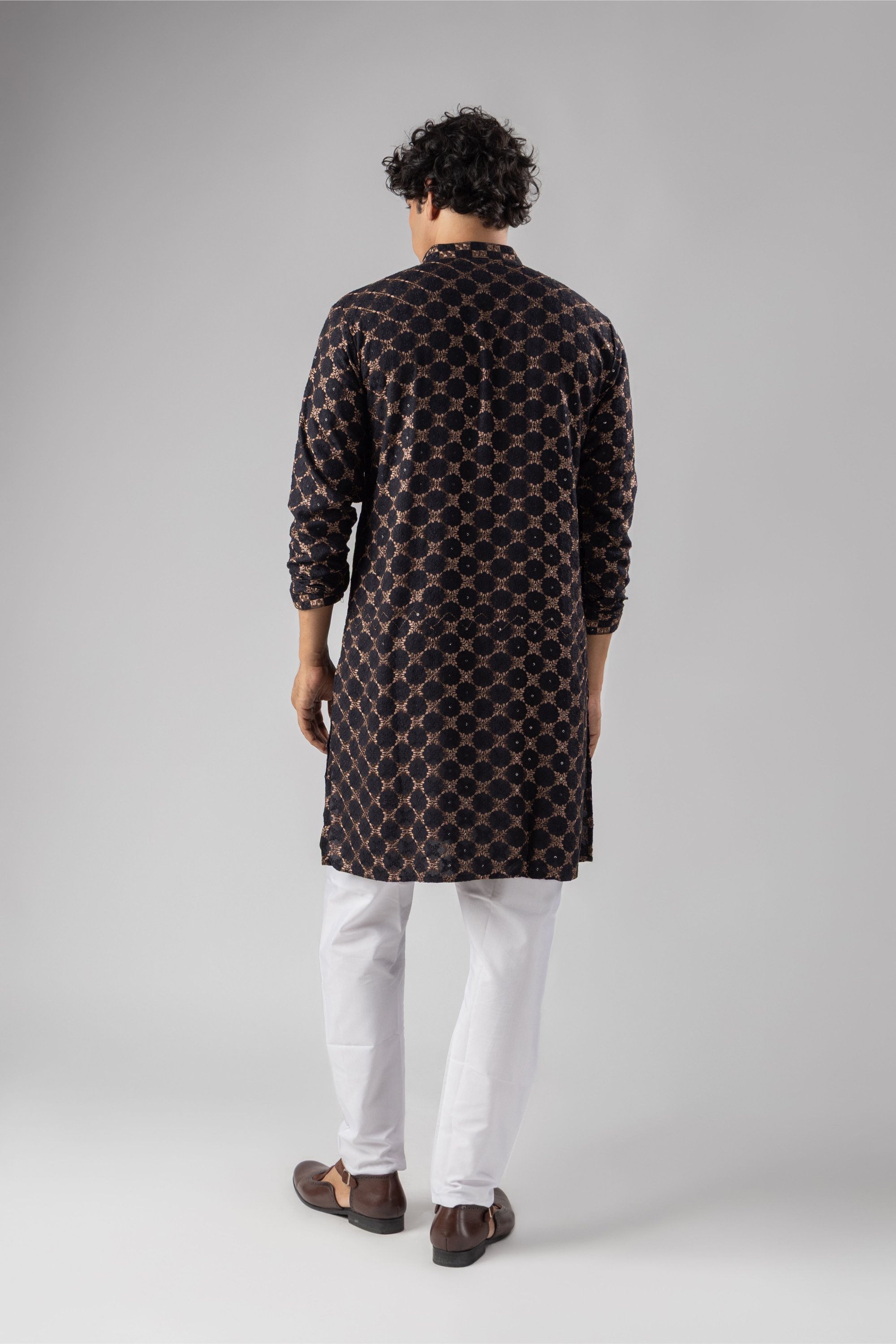 Black Geometric Embroidery Rayon Kurta Pyjama — alternate view