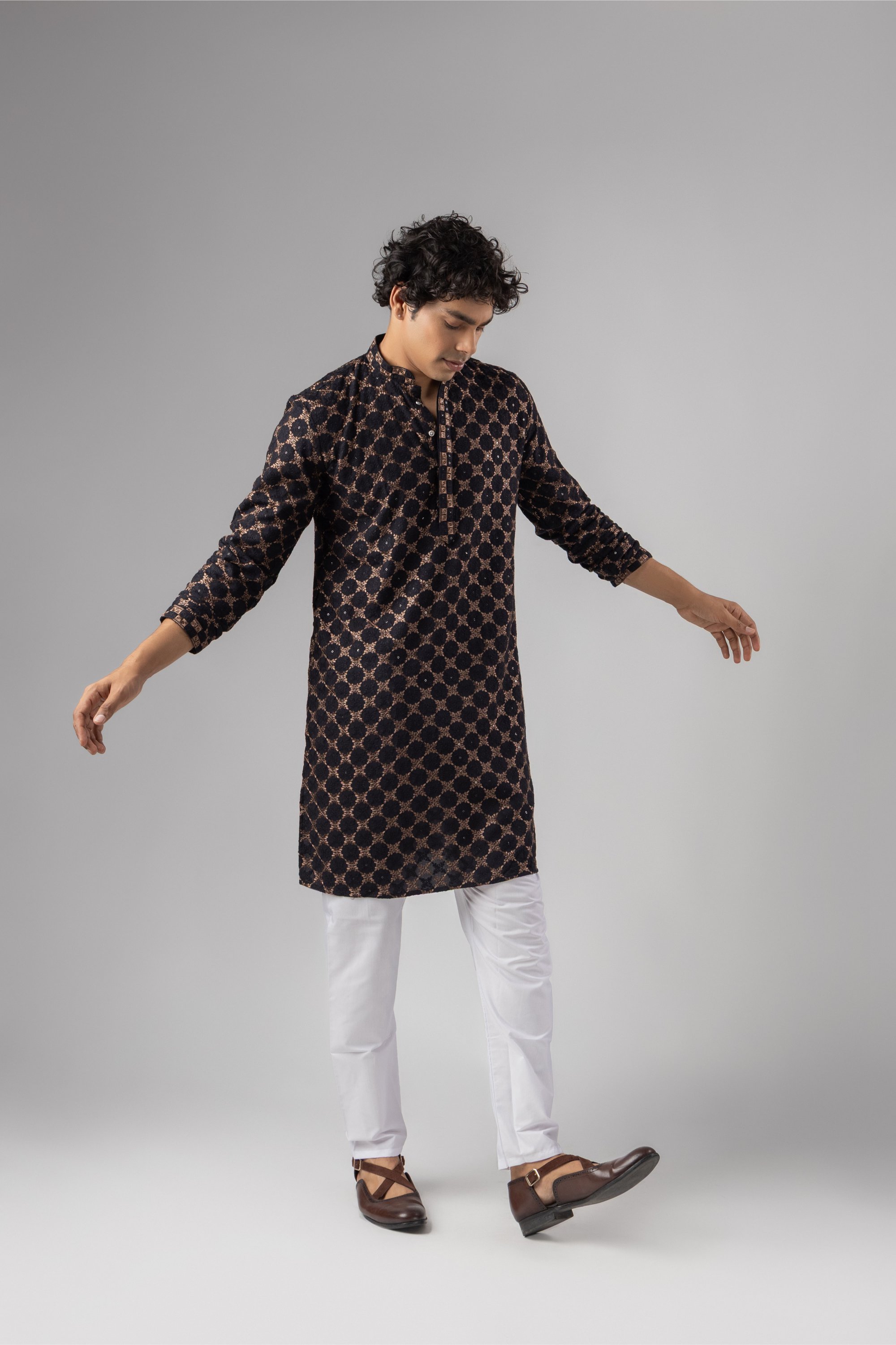 Black Geometric Embroidery Rayon Kurta Pyjama