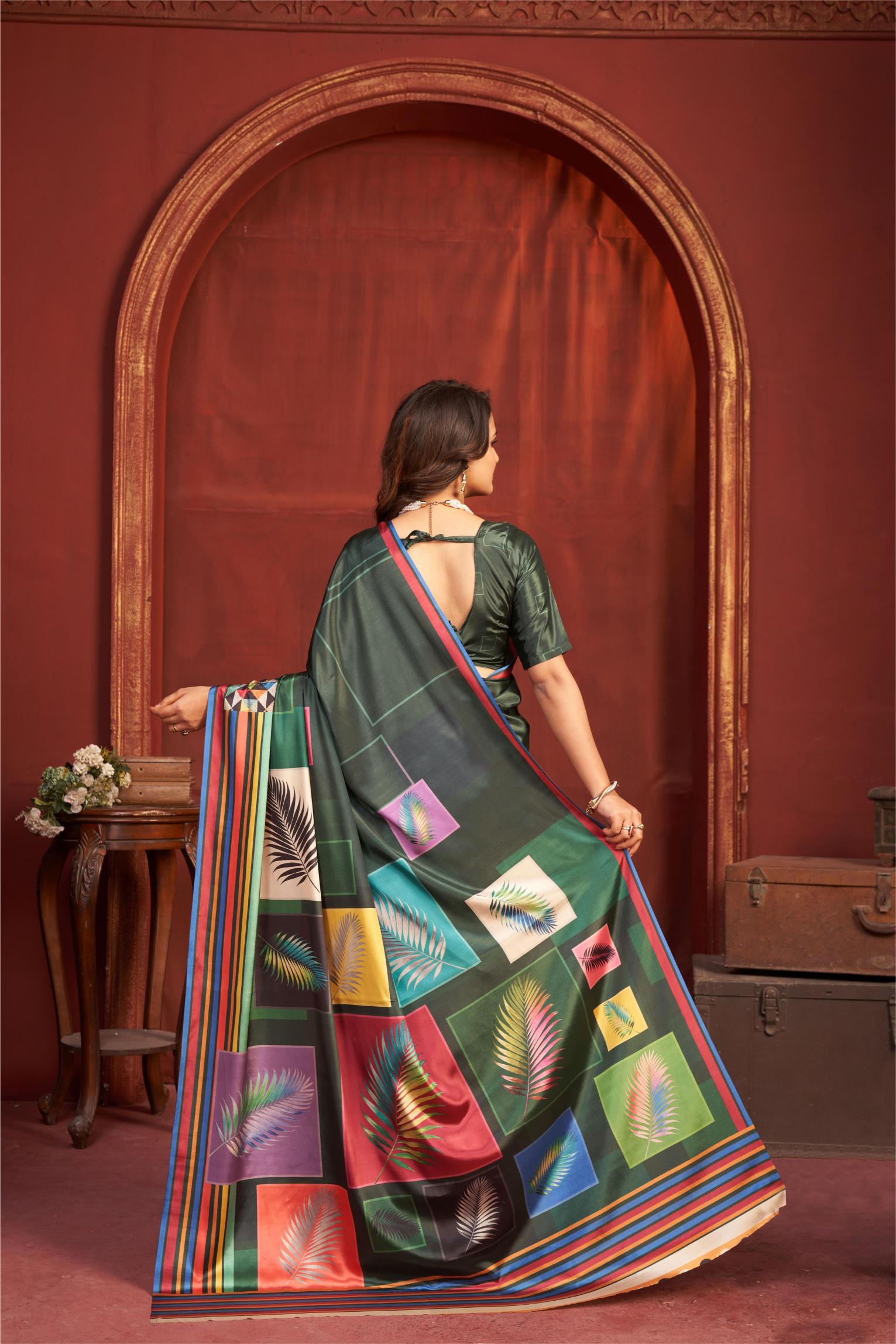 Black Geometric Printed Malai Crepe Silk Saree — alternate view