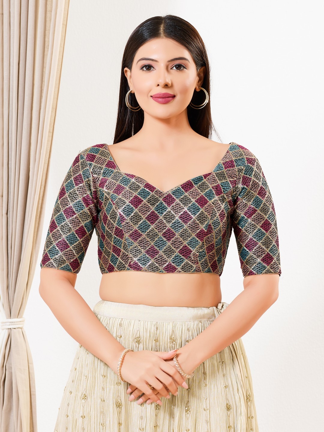 Black Geometric Thread Net Designer Blouse