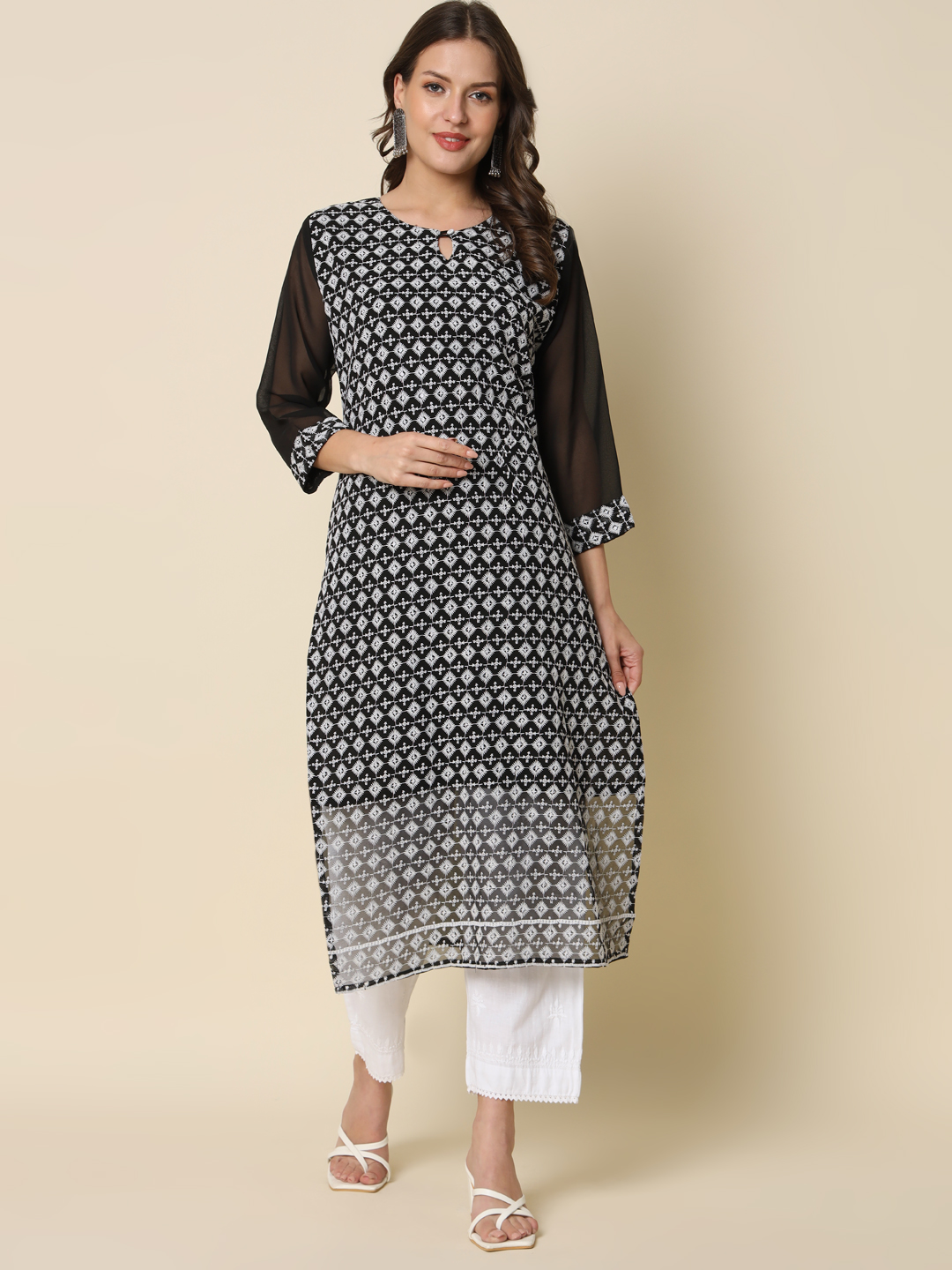 Black Georgette Chikankari Embroidered Kurti