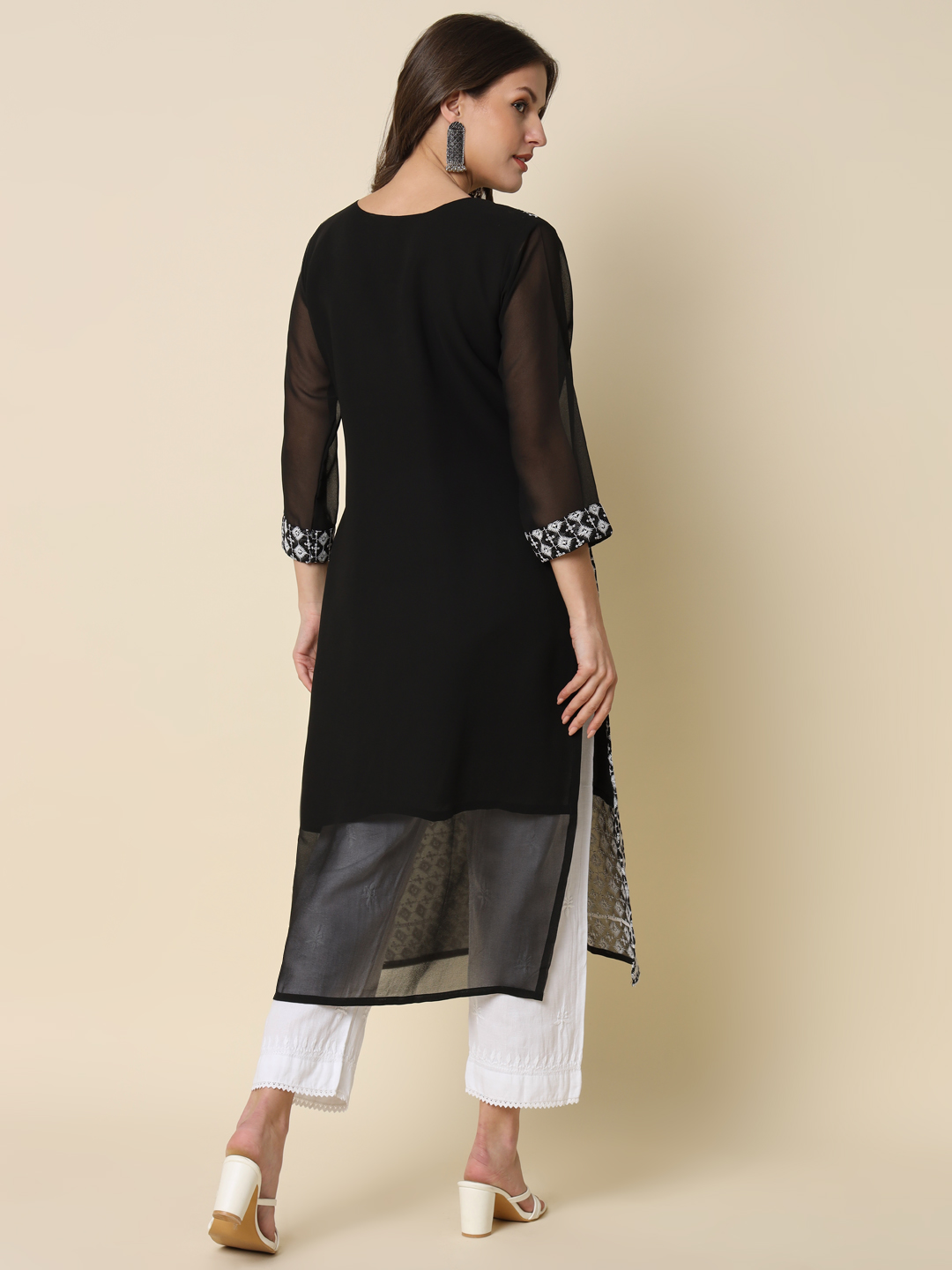 Black Georgette Chikankari Embroidered Kurti — alternate view