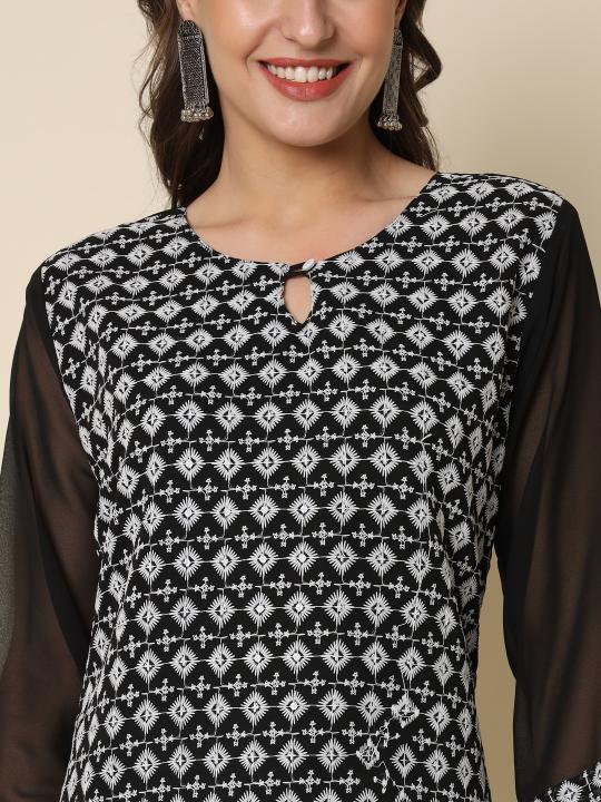 Black Georgette Chikankari Embroidered Kurti