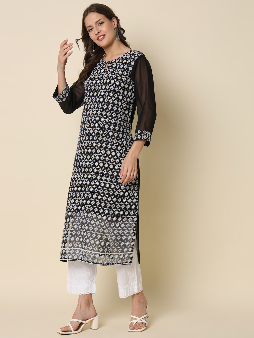 Black Georgette Chikankari Embroidered Kurti