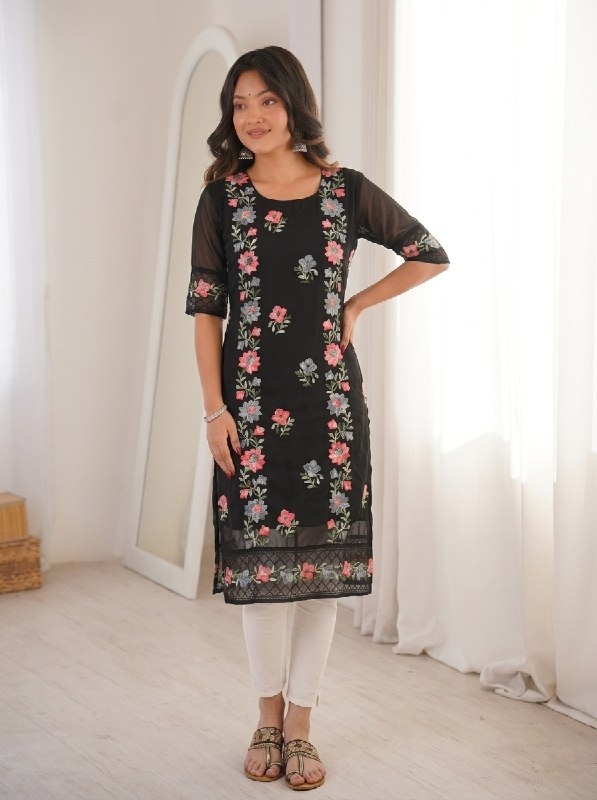 Black Georgette Chikankari Kurti