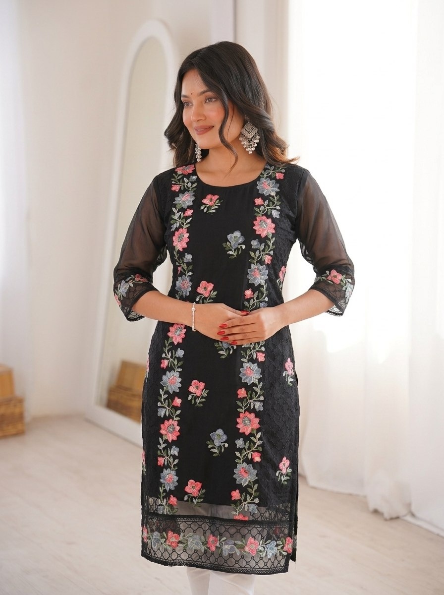Black Georgette Chikankari Kurti — alternate view