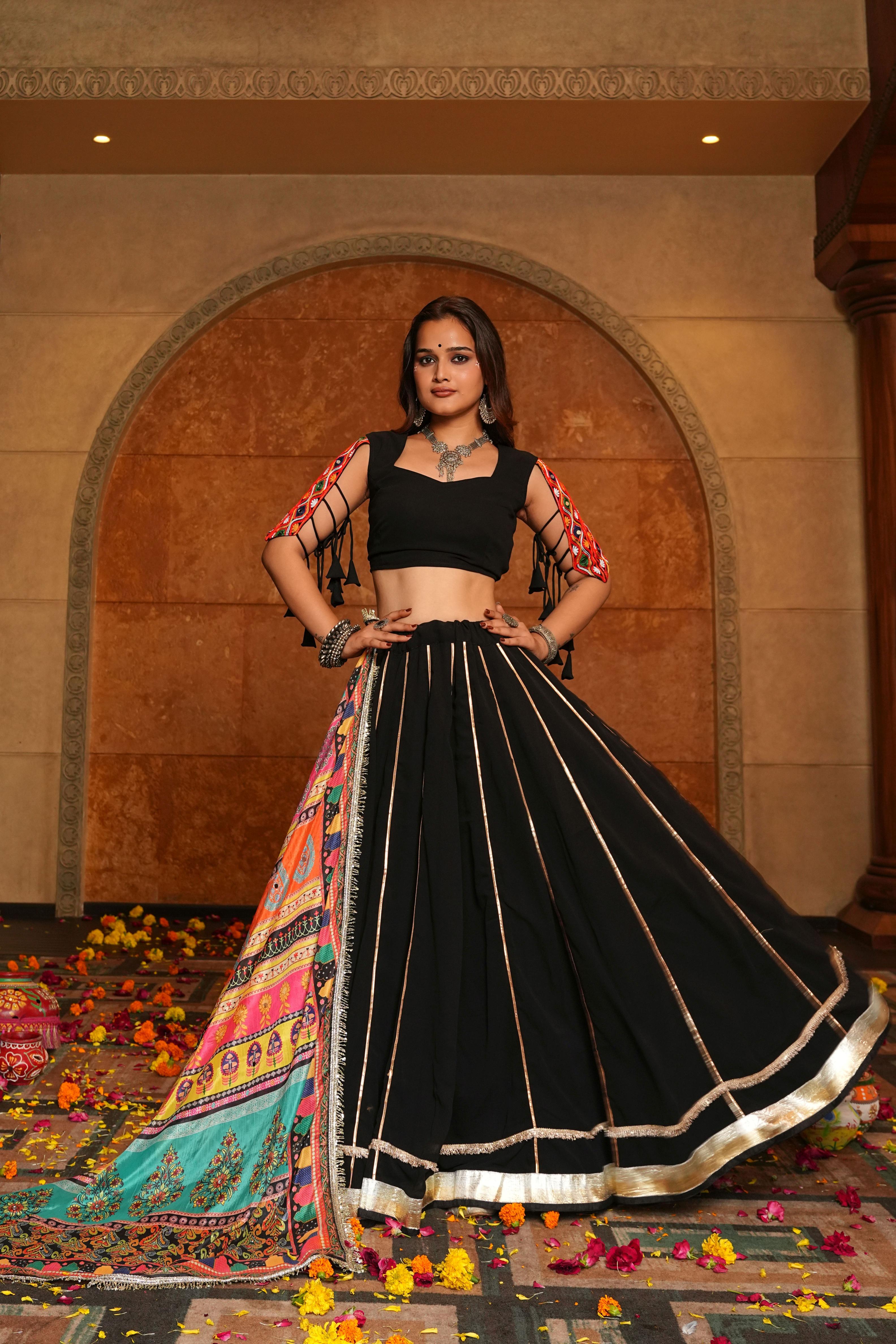 Black Georgette Embroidery Lehenga