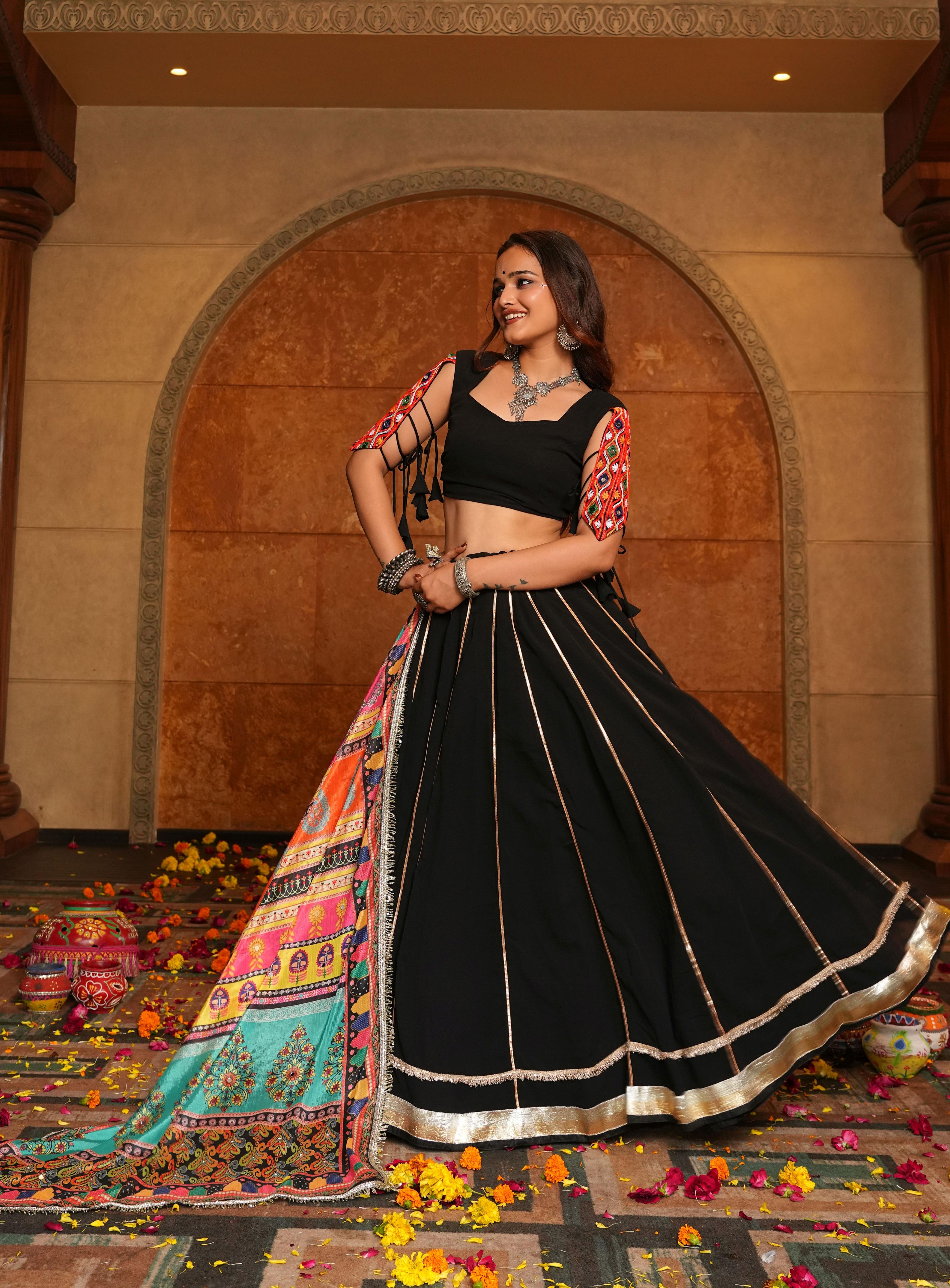 Black Georgette Embroidery Lehenga
