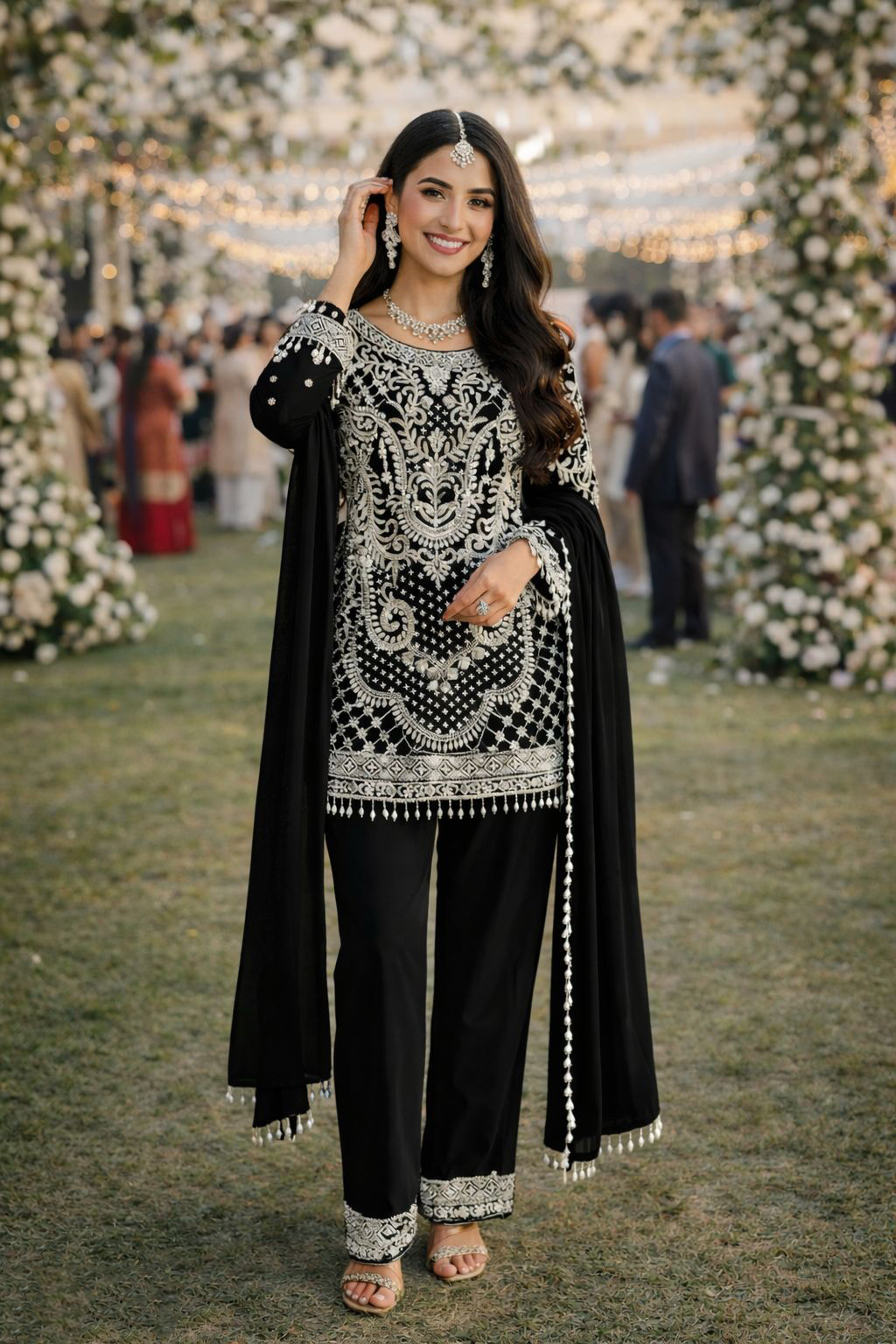 Black Georgette Heavy Beaded Embroidered Party Suit Set