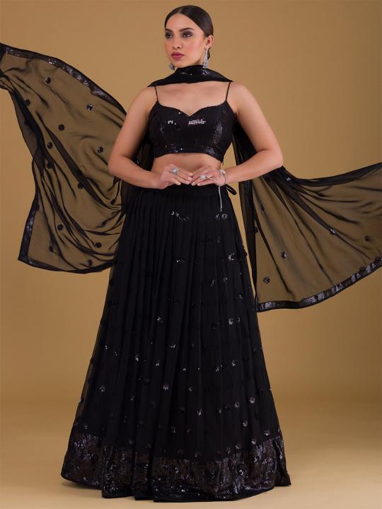 Black Georgette Party Wear Lehenga