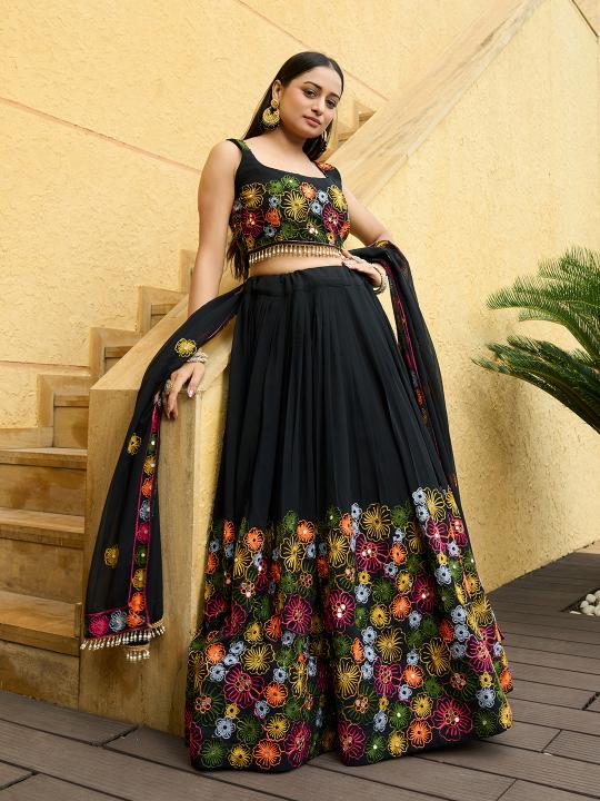 Black Georgette Party Wear Lehenga