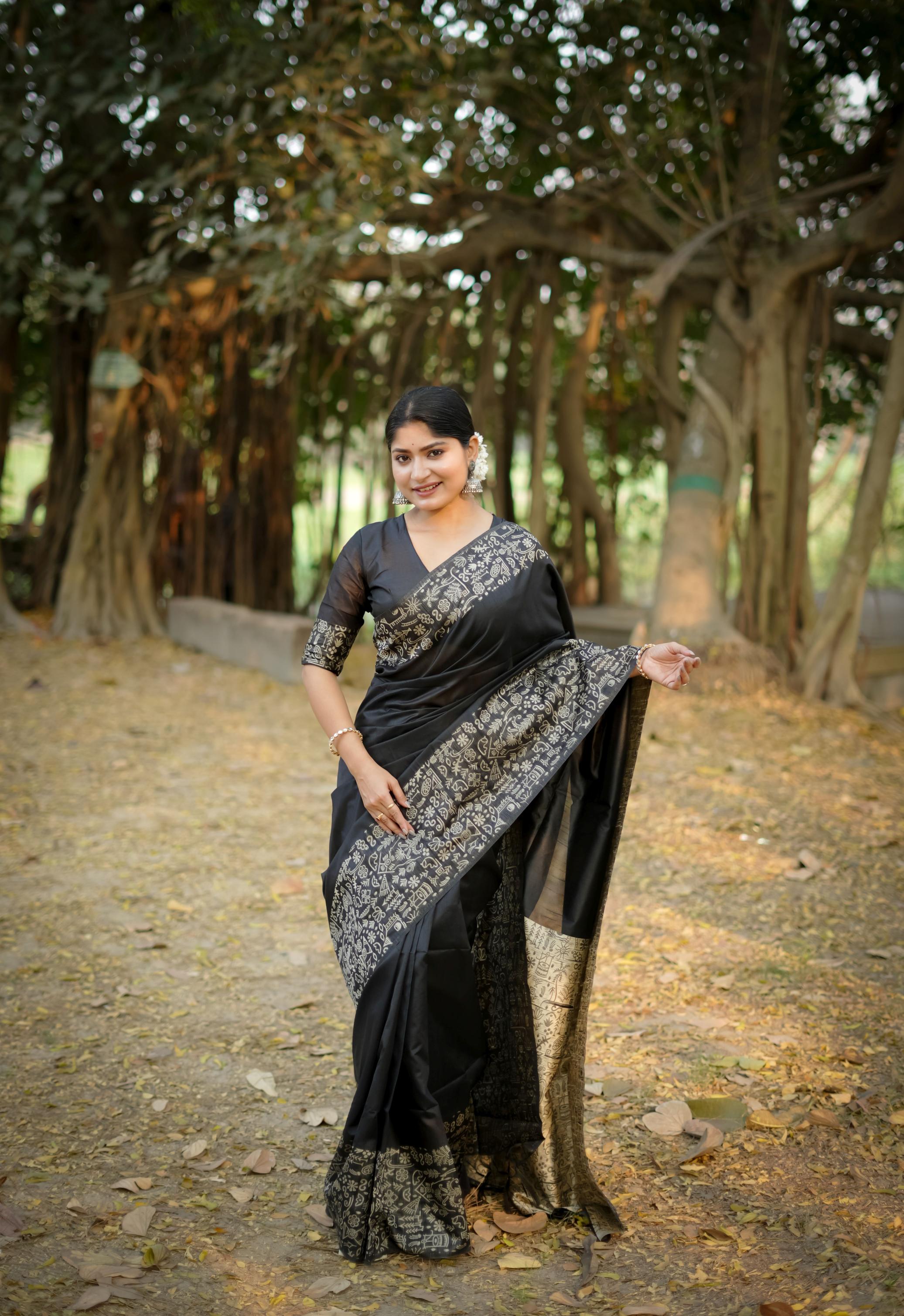 Black Handloom Raw Silk Saree