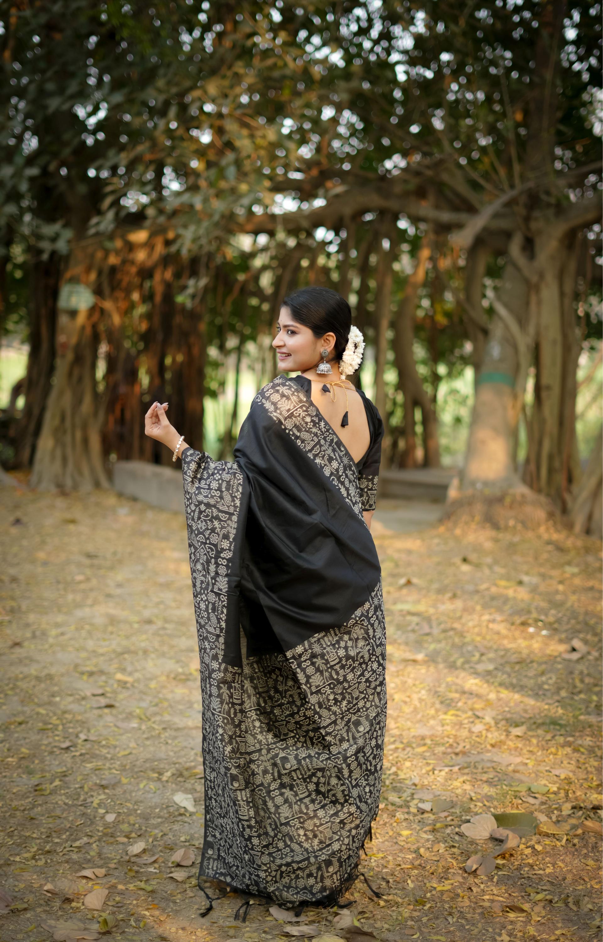 Black Handloom Raw Silk Saree — alternate view