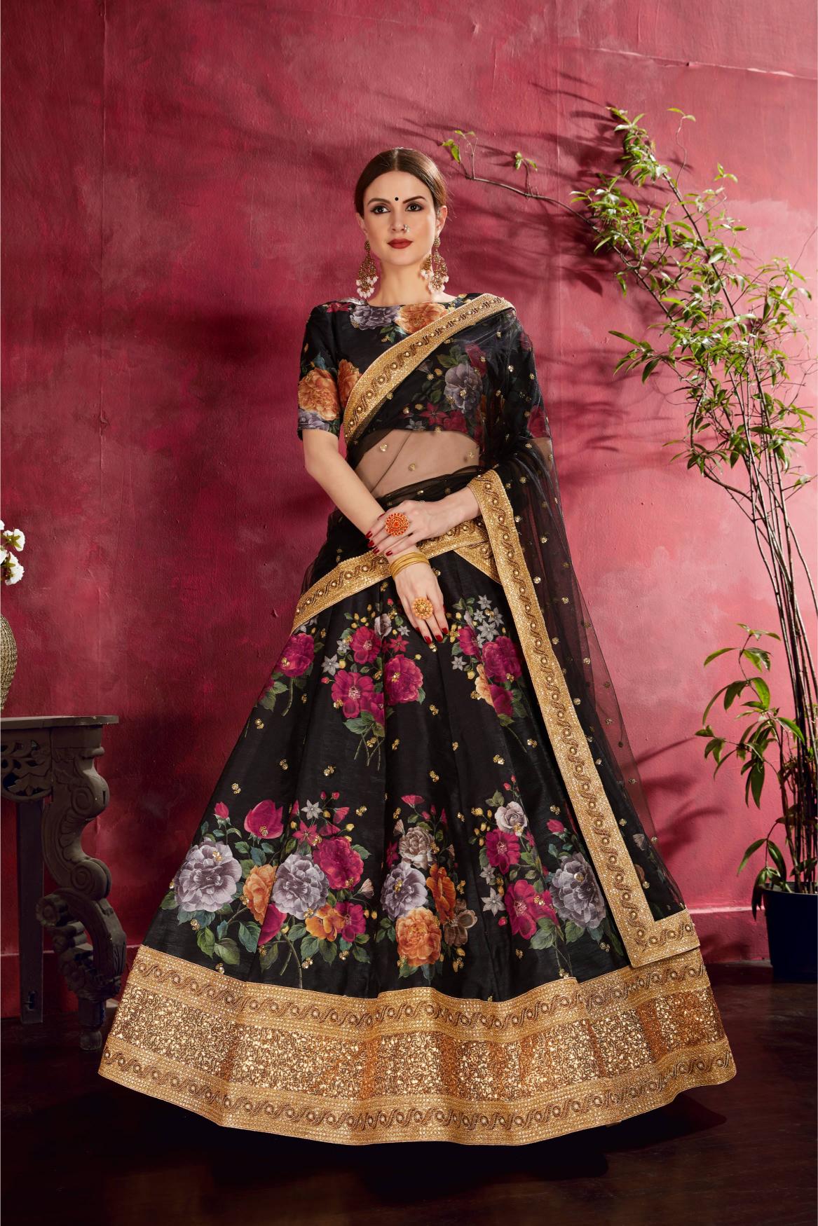 Black Heavy Banglori Silk Lehenga Choli