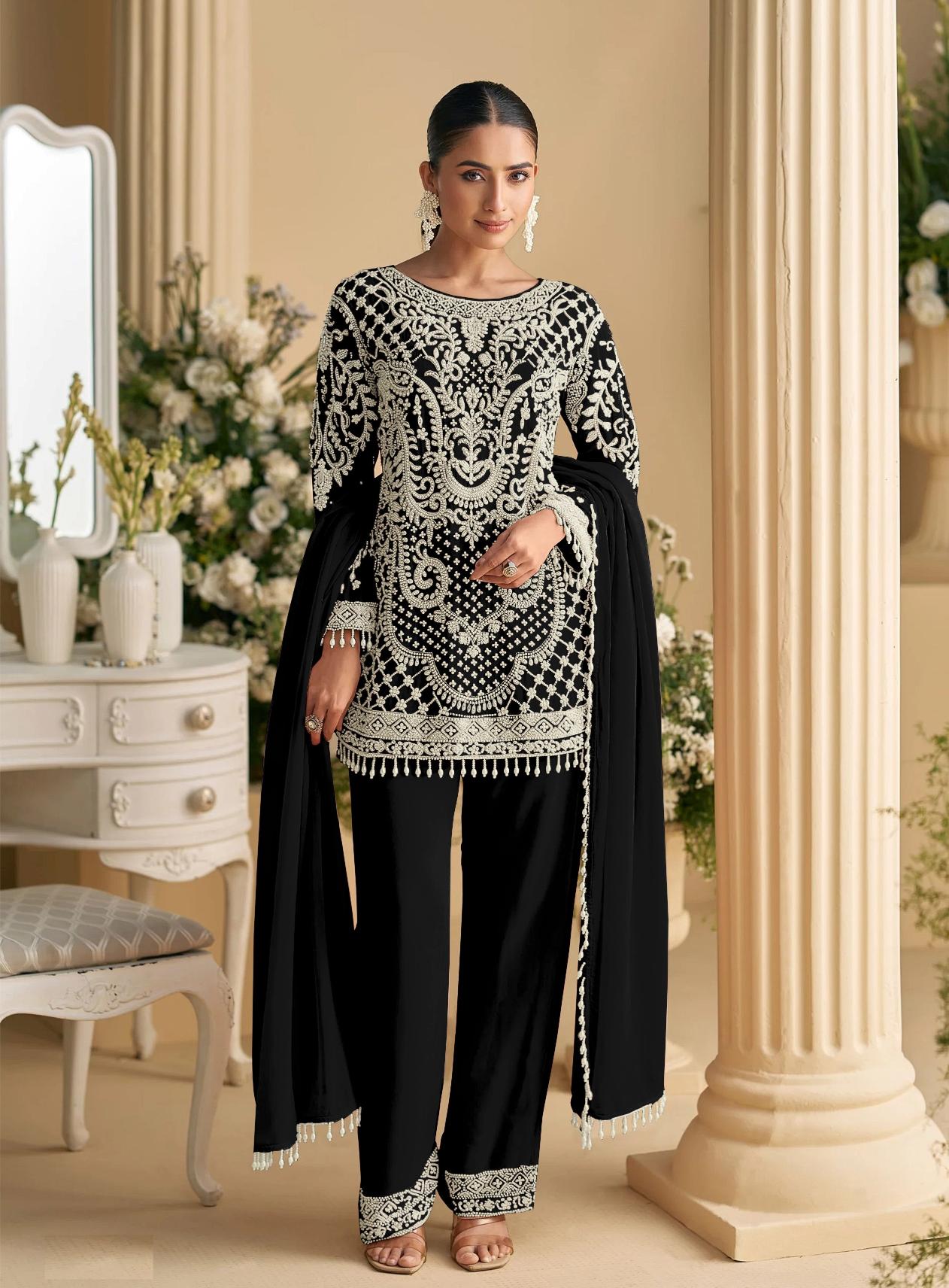 Black Heavy Designer Embroidered Georgette Salwar Suit — alternate view