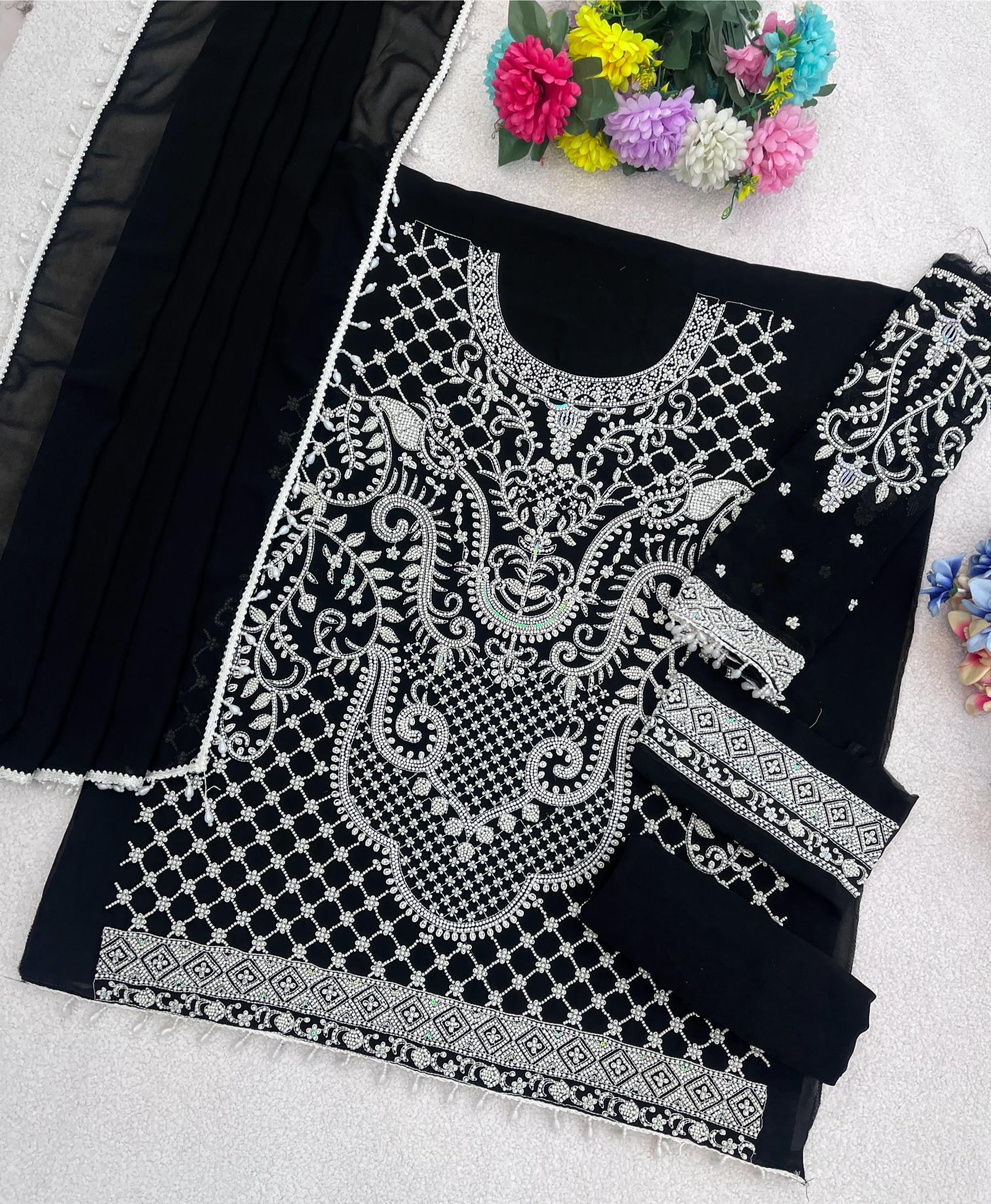 Black Heavy Designer Embroidered Georgette Salwar Suit