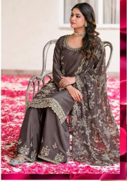Black Heavy Embroidered Chinon Palazzo Suit — alternate view