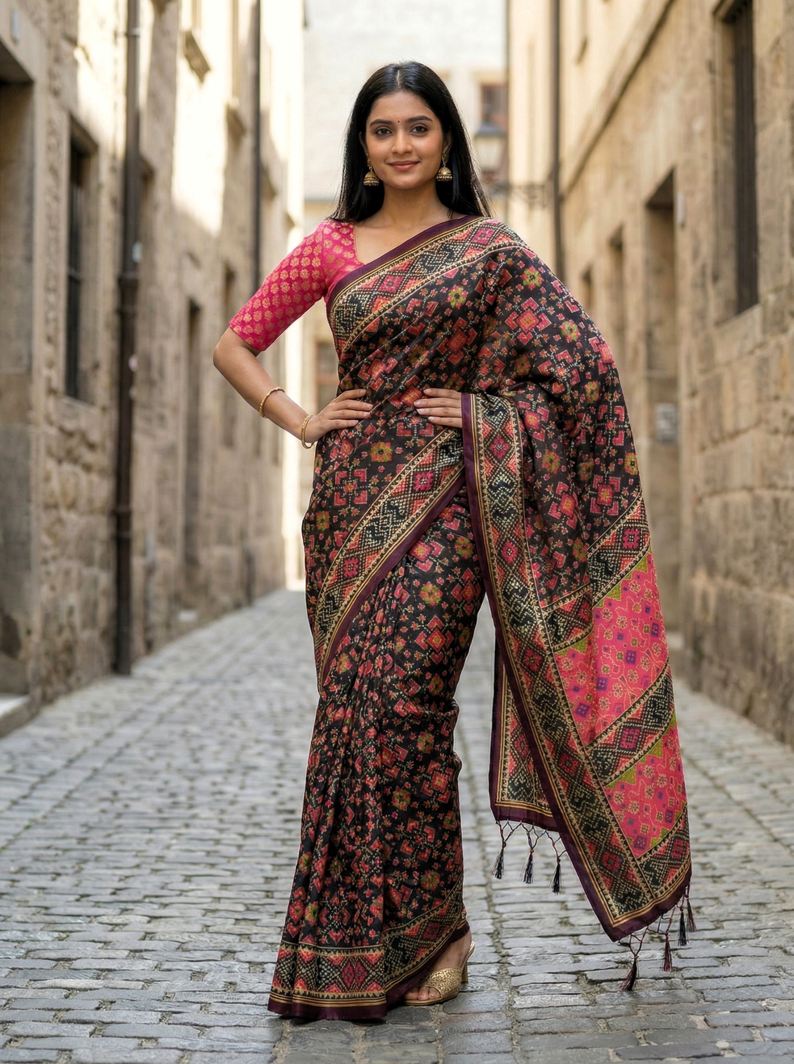 Black Heritage Printed Assam Silk Saree