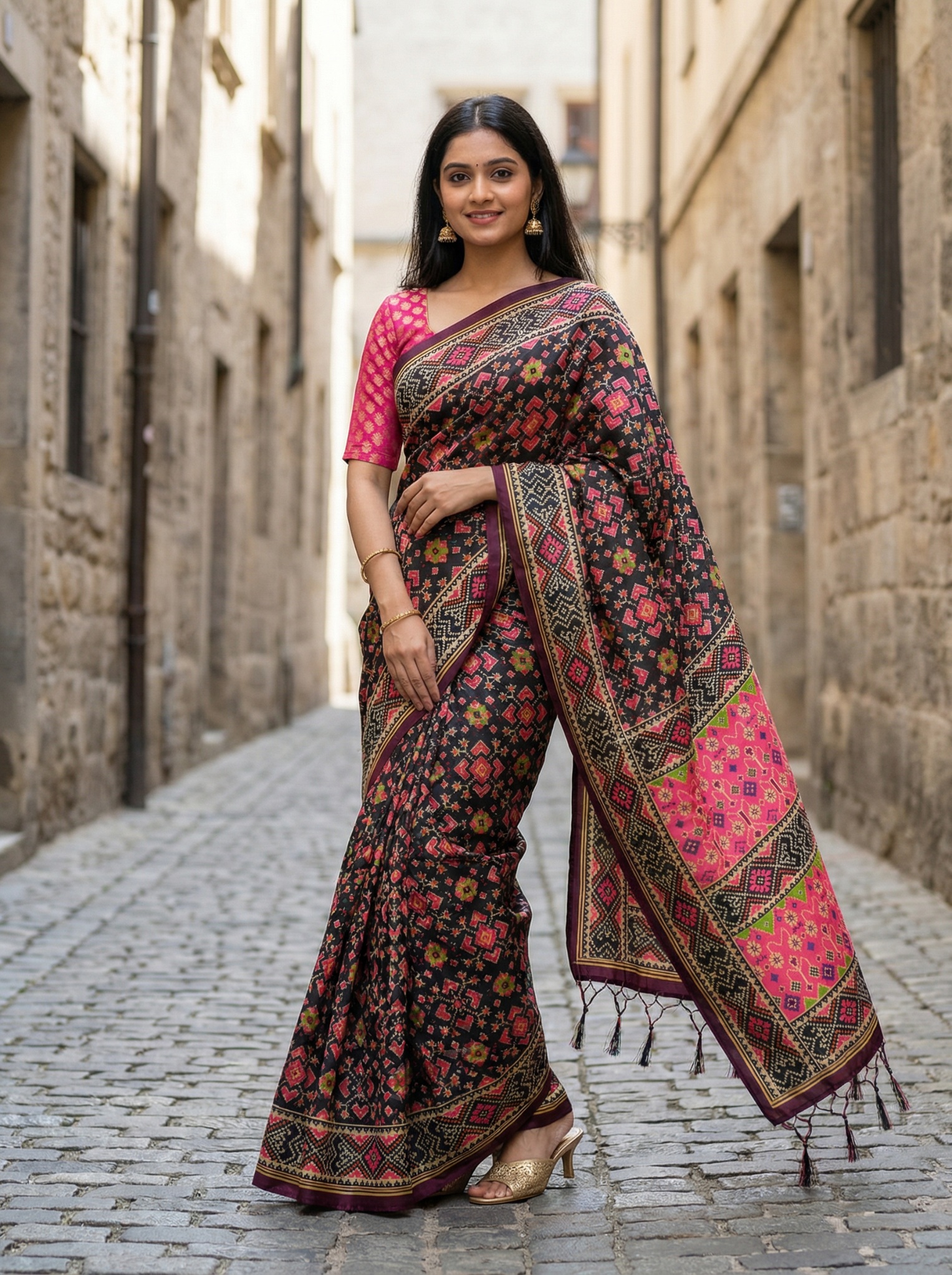 Black Heritage Printed Assam Silk Saree
