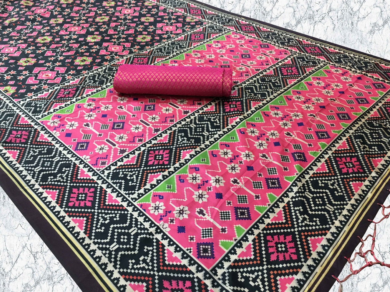 Black Heritage Printed Assam Silk Saree
