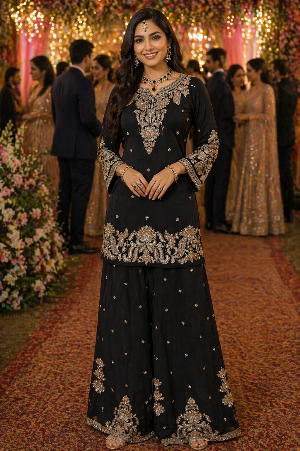 Black Heritage Zari Embroidery Chinon Sharara Suit
