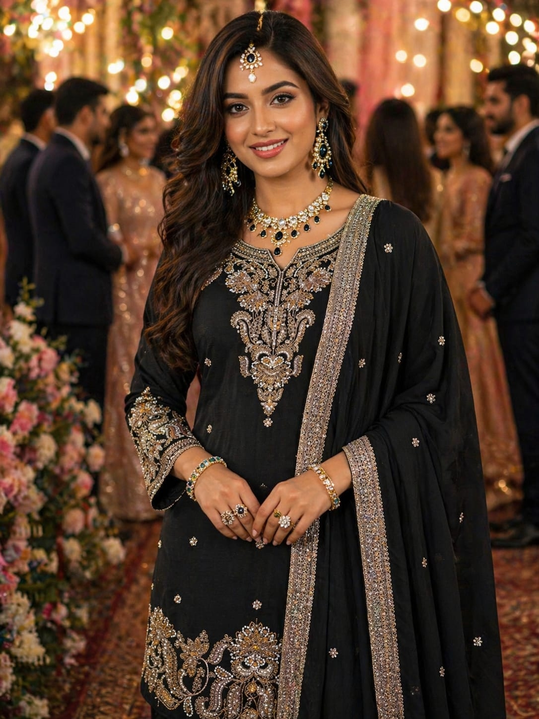 Black Heritage Zari Embroidery Chinon Sharara Suit — alternate view