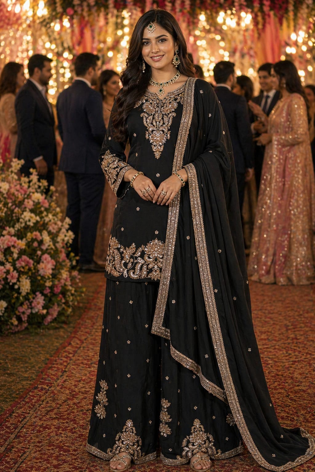 Black Heritage Zari Embroidery Chinon Sharara Suit