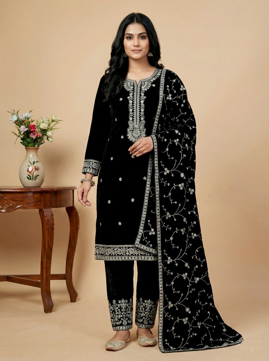 Black Imperial Sequins Velvet Suit