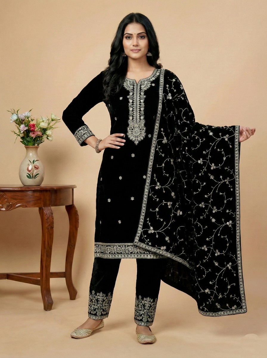 Black Imperial Sequins Velvet Suit — alternate view