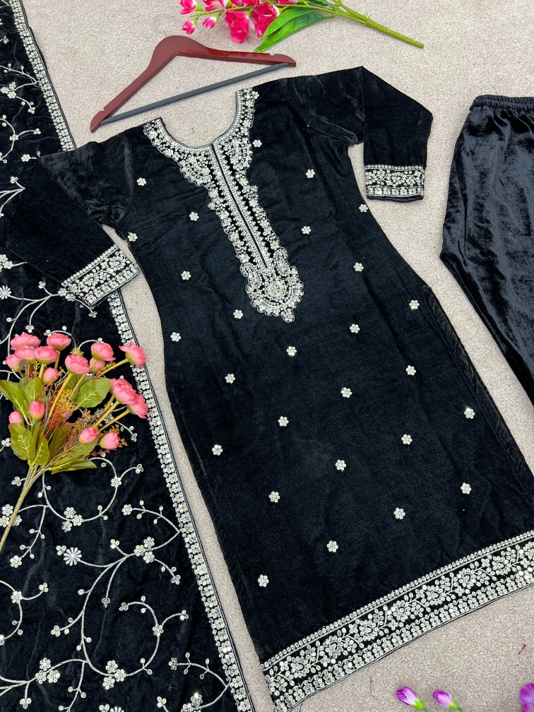 Black Imperial Sequins Velvet Suit