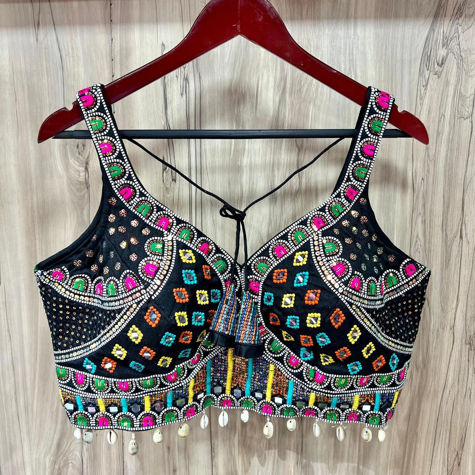 Black Italian Silk Mirror Embroidered Readymade Blouse — alternate view