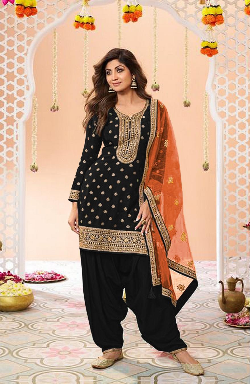 Black Jacquard Silk Patiala Suit