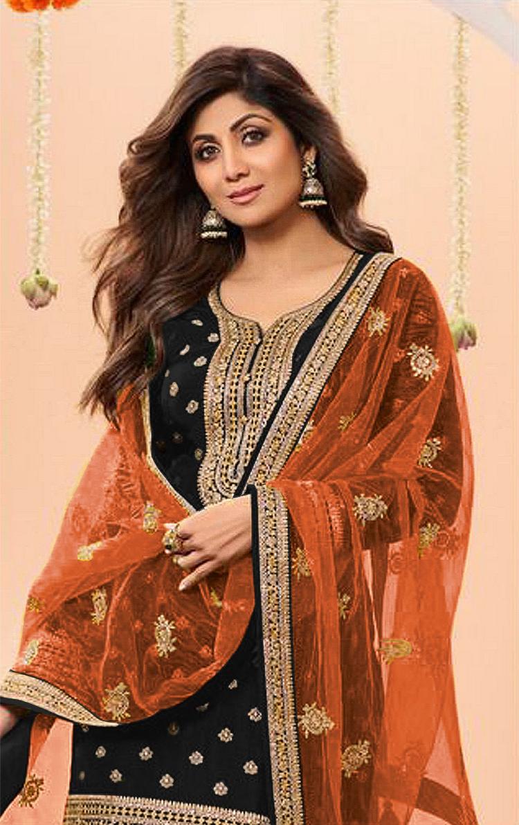 Black Jacquard Silk Patiala Suit — alternate view