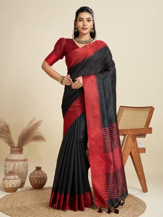 Black Khadi Raw Silk Saree