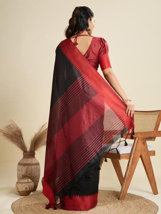 Black Khadi Raw Silk Saree — alternate view