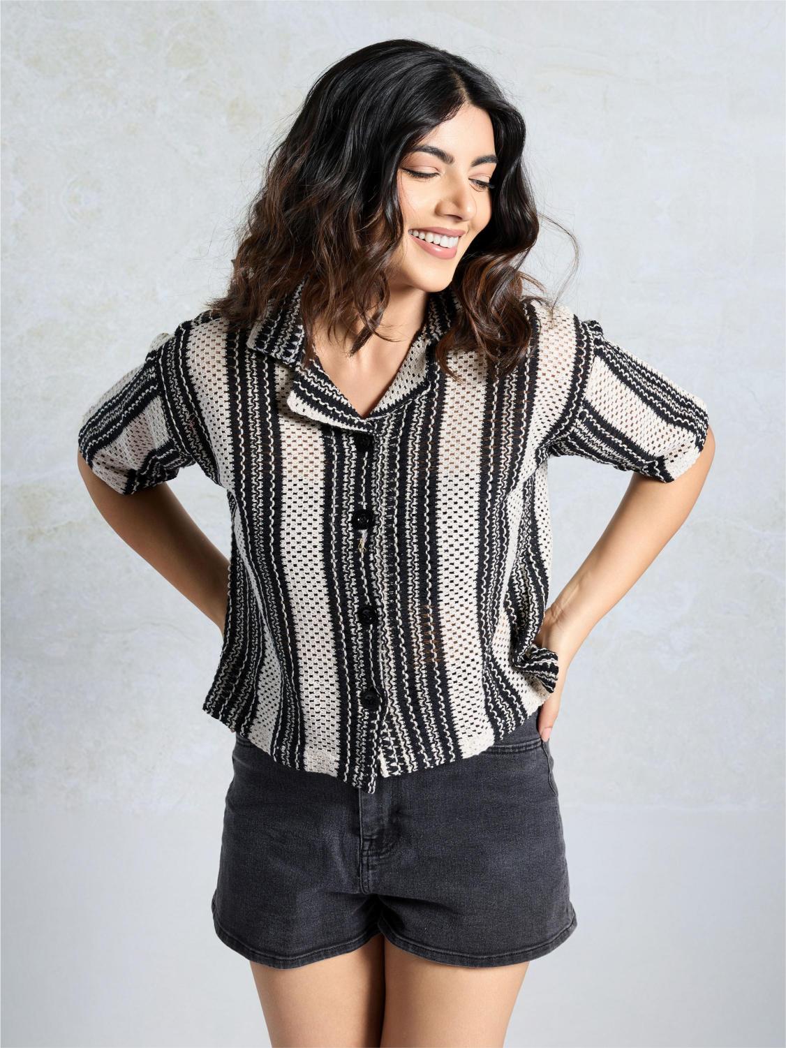 Black Knited Short Crocks Shirt