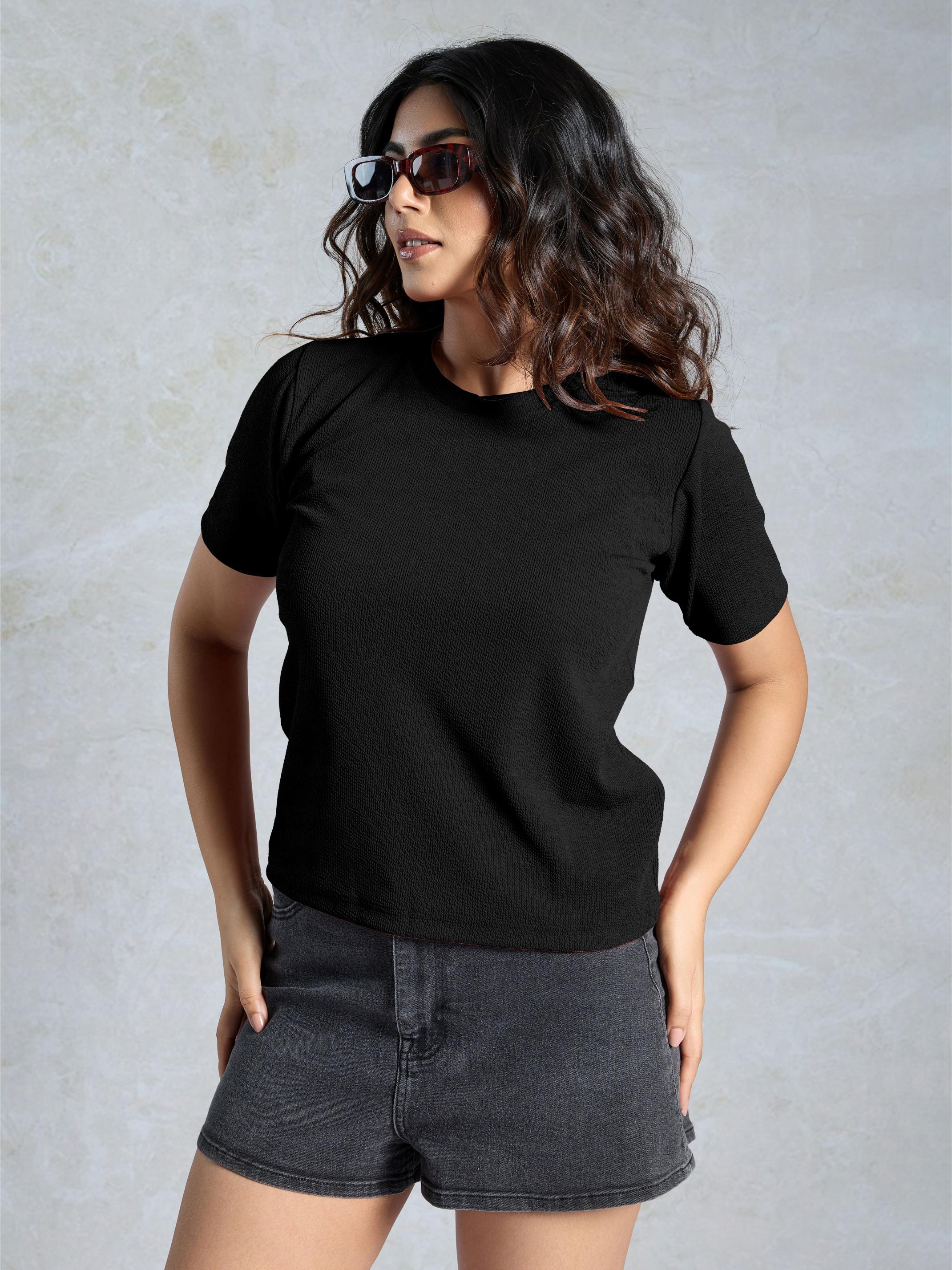 Black Knitted Casual T-Shirt