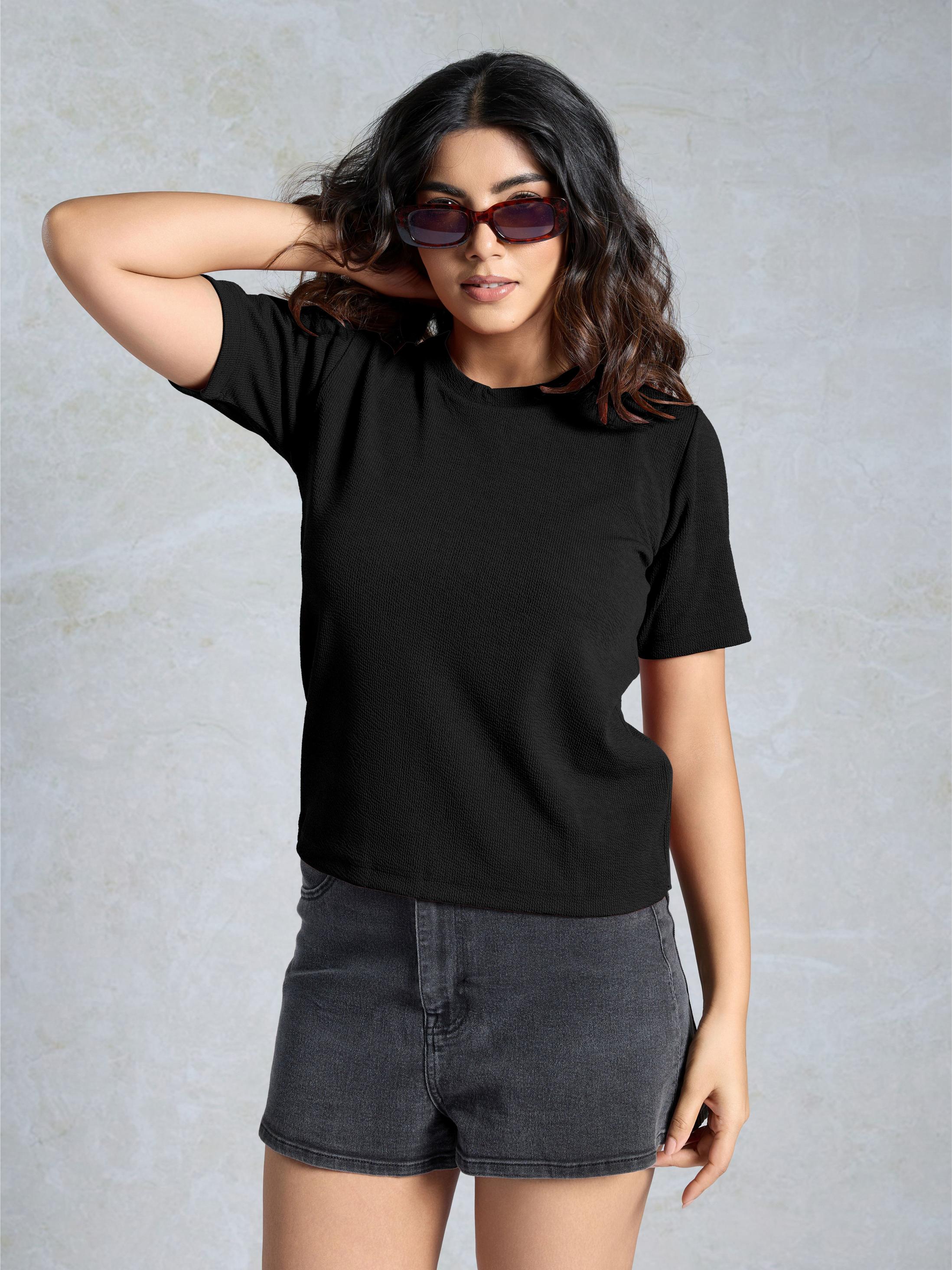 Black Knitted Casual T-Shirt