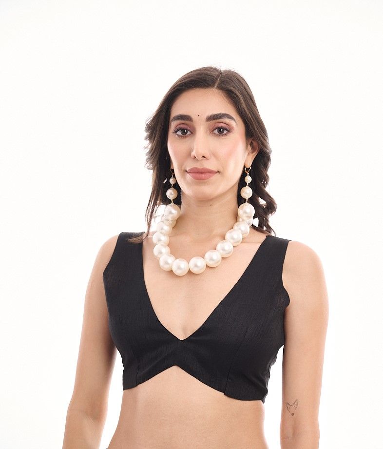 Black Leaf Printed Chinon Ready To Wear Saree