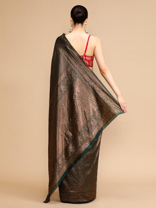 Black Lichi Silk Saree — alternate view
