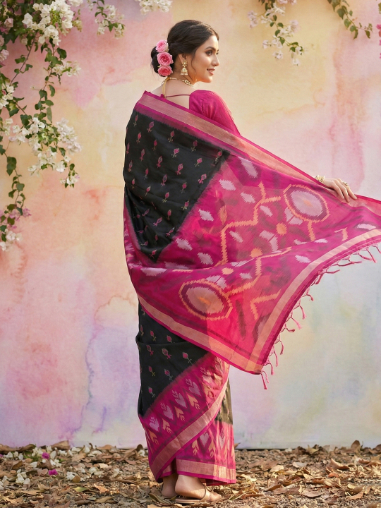 Black Magenta Woven Soft Silk Designer Saree — alternate view