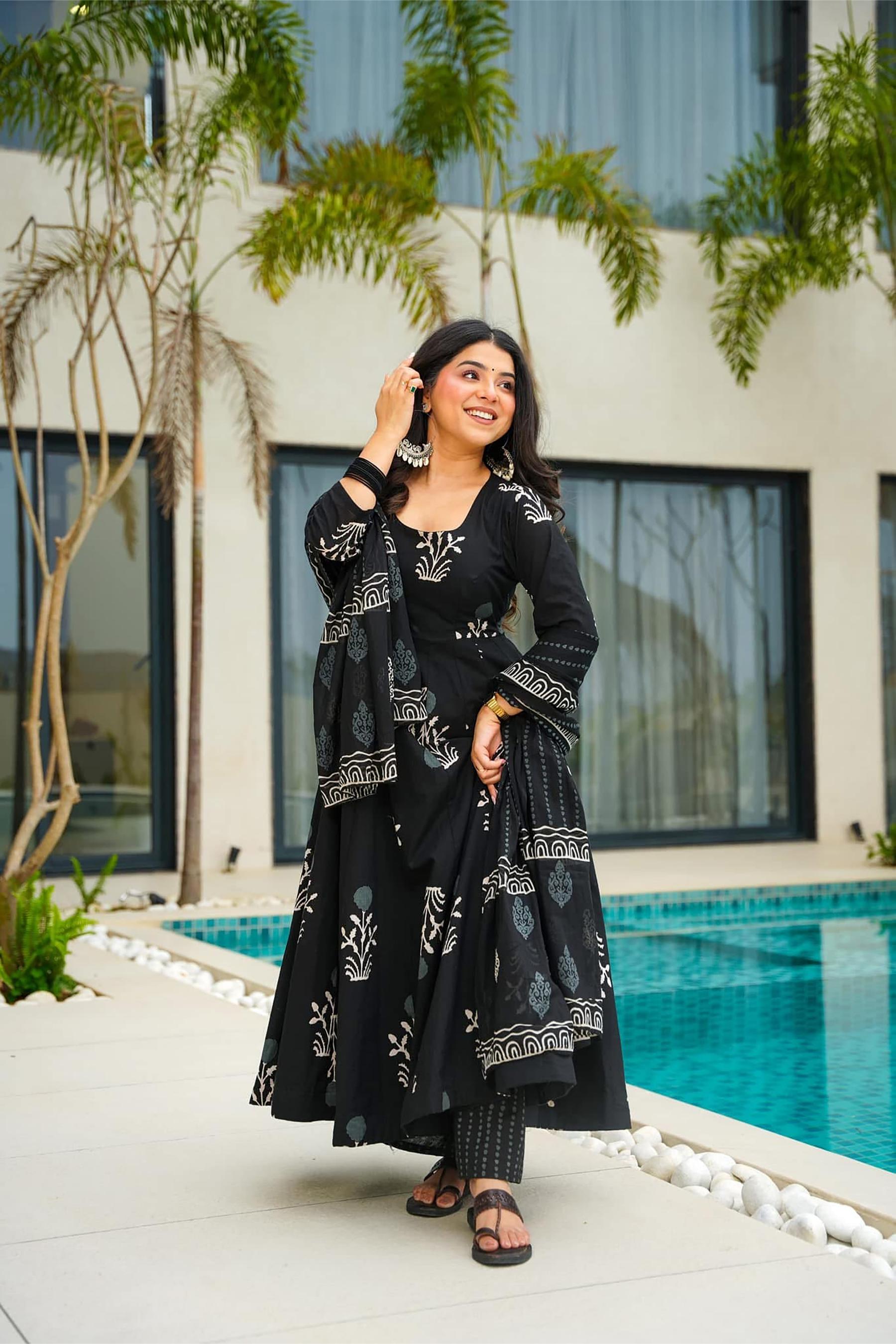 Black Mal Cotton Readymade Suit