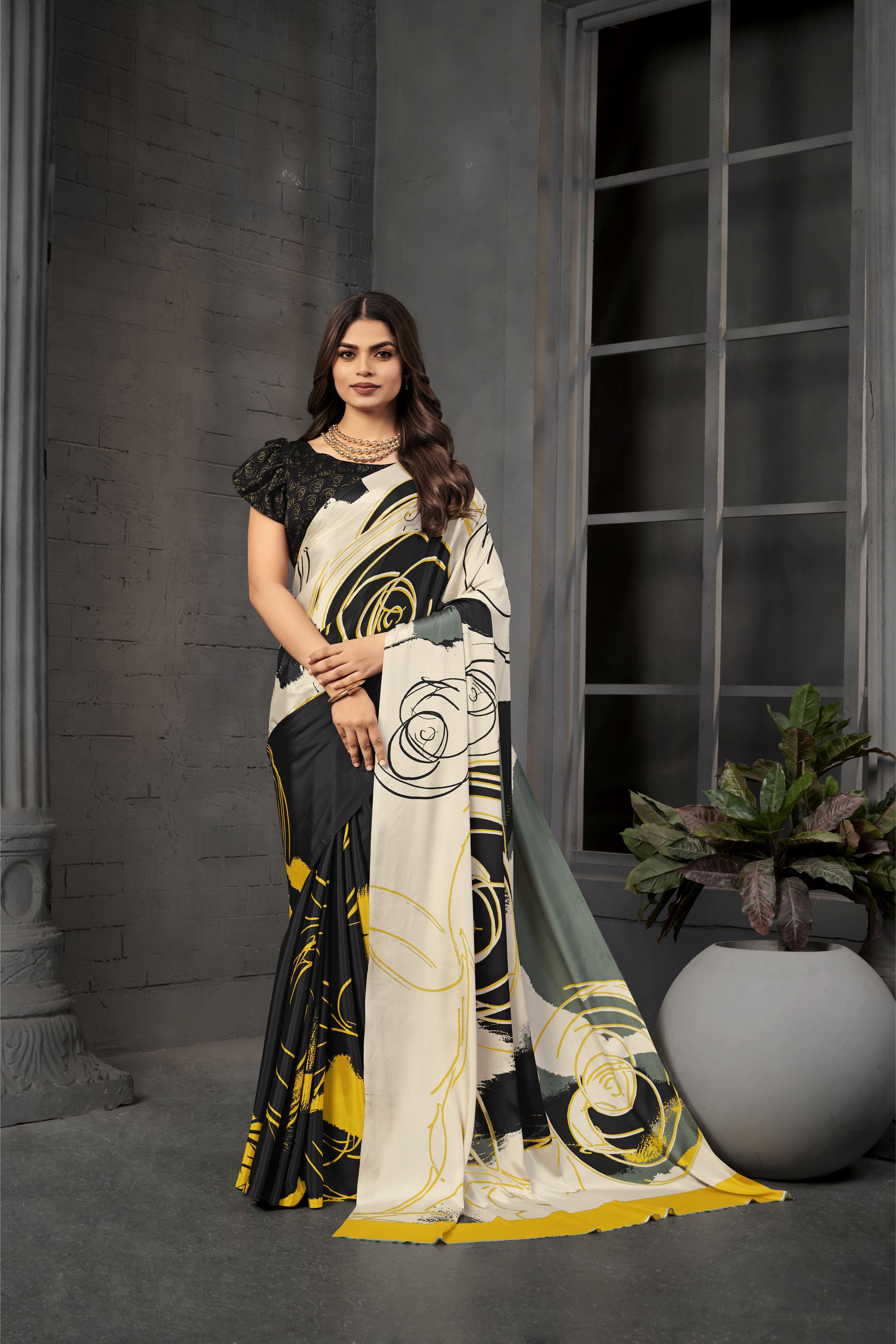 Black Malai Crepe Silk Saree