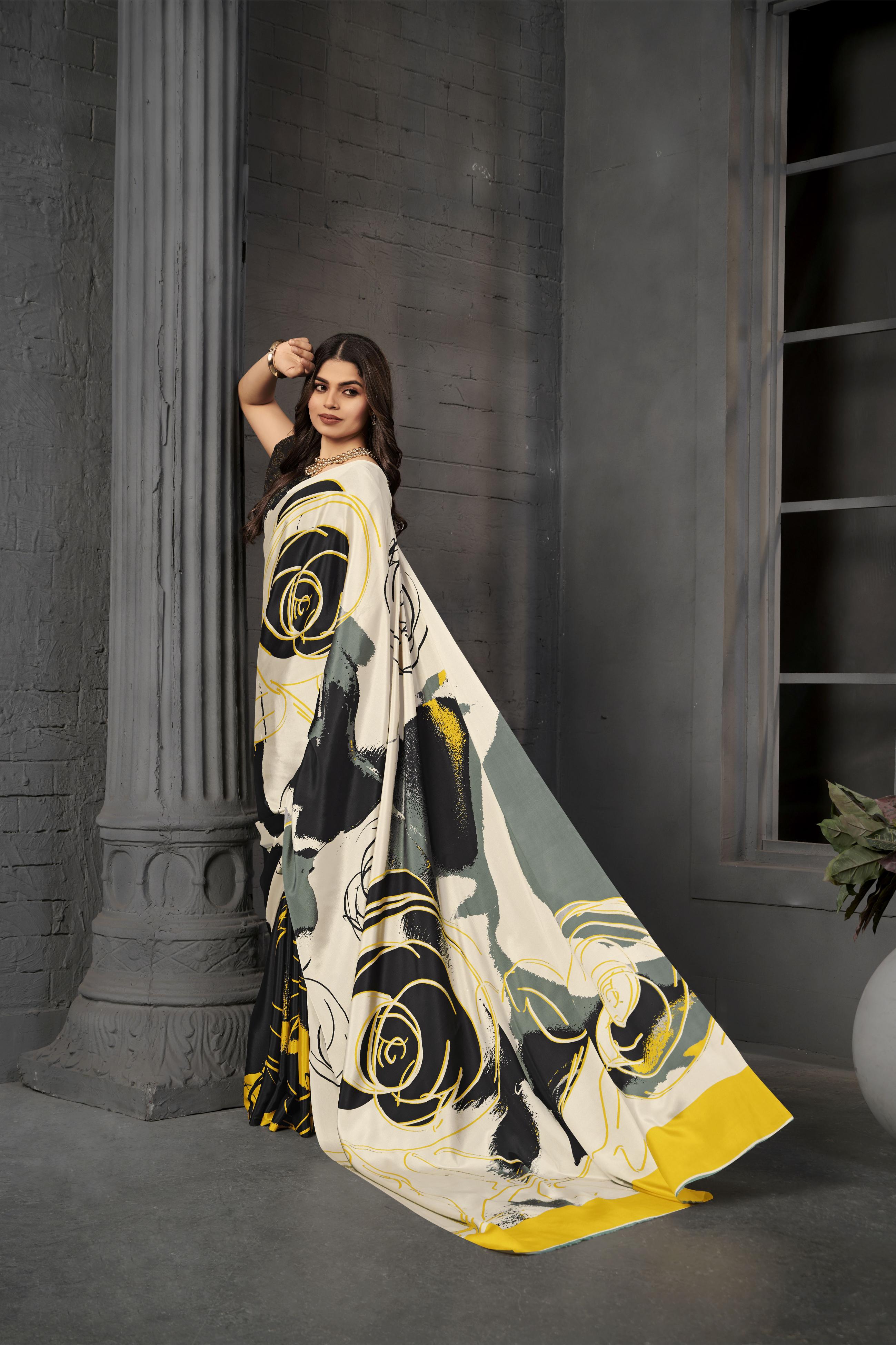 Black Malai Crepe Silk Saree