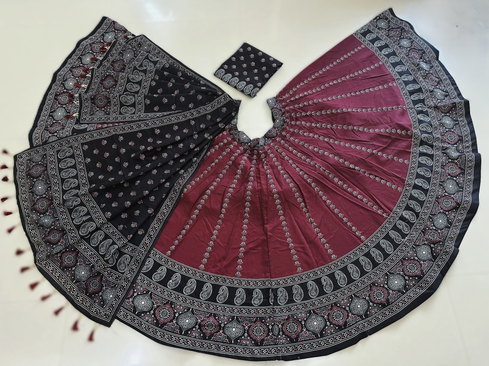 Black Maroon Digital Print Cotton Rayon Lehenga Choli