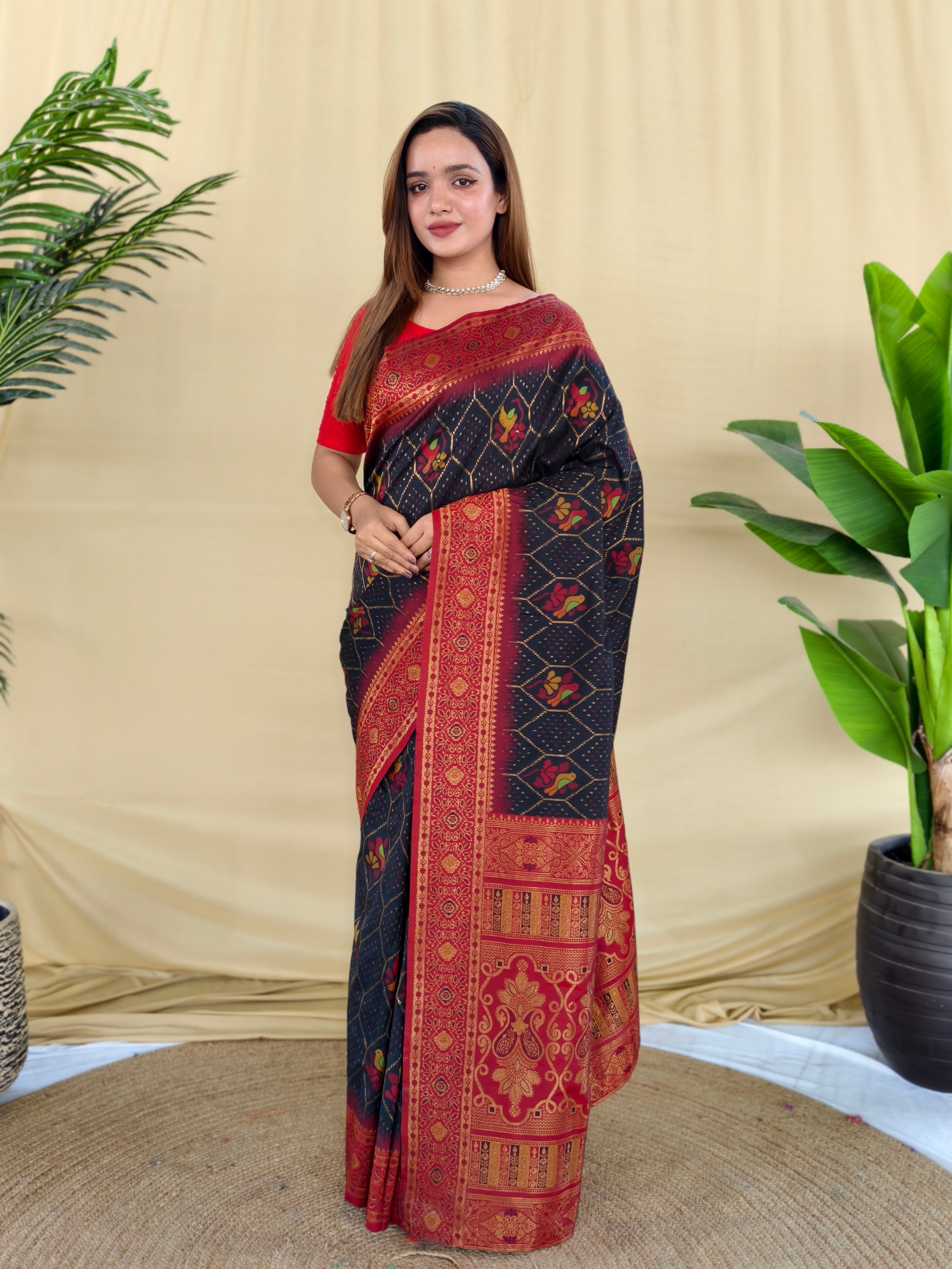 Black Maroon Woven Silk Blend Saree