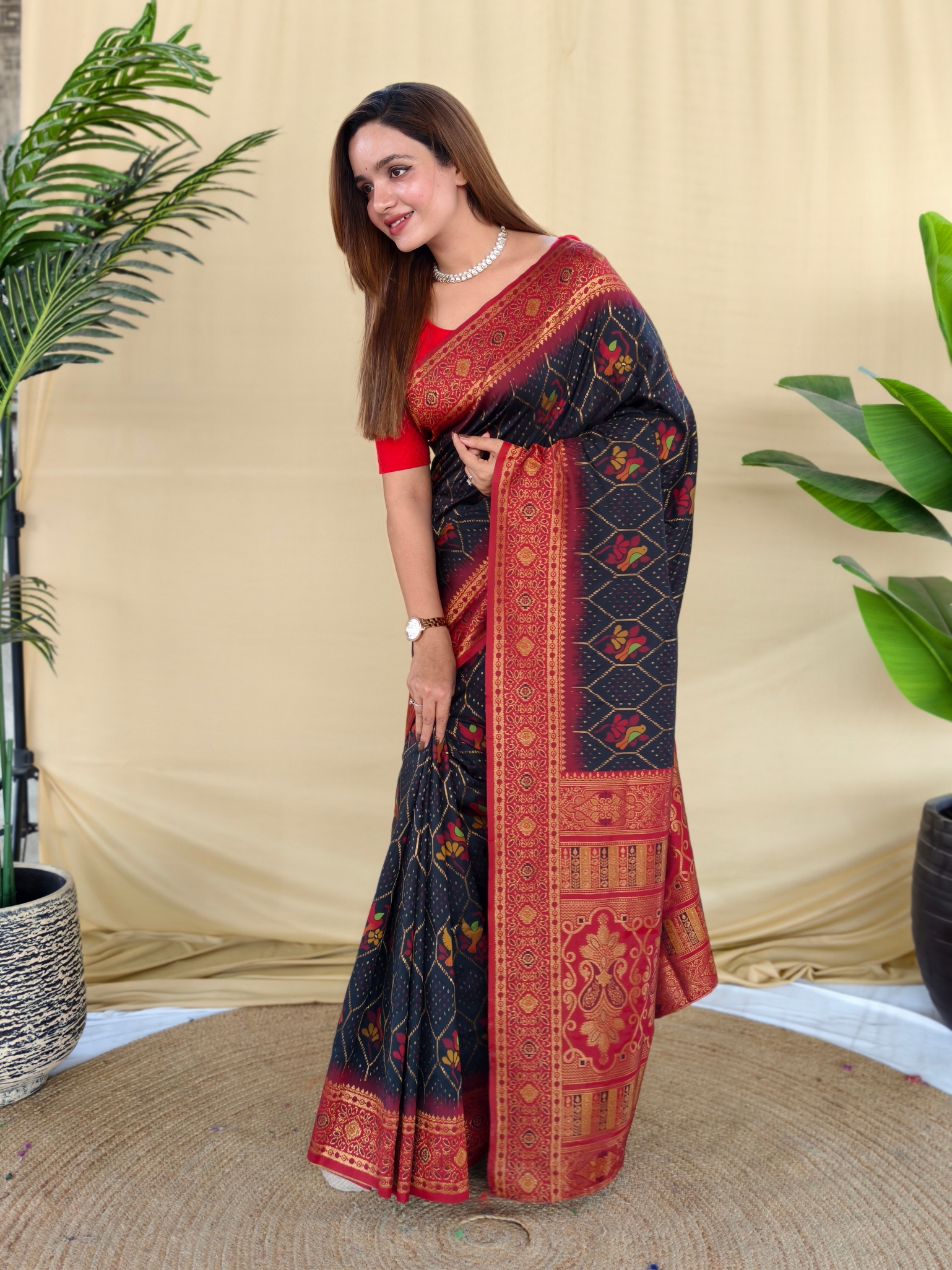 Black Maroon Woven Silk Blend Saree
