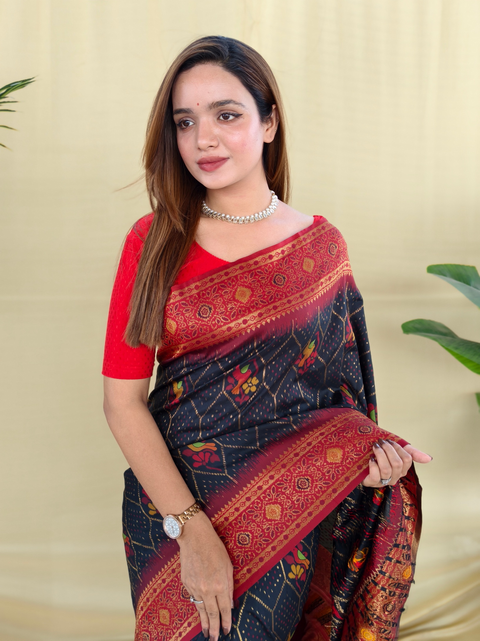 Black Maroon Woven Silk Blend Saree